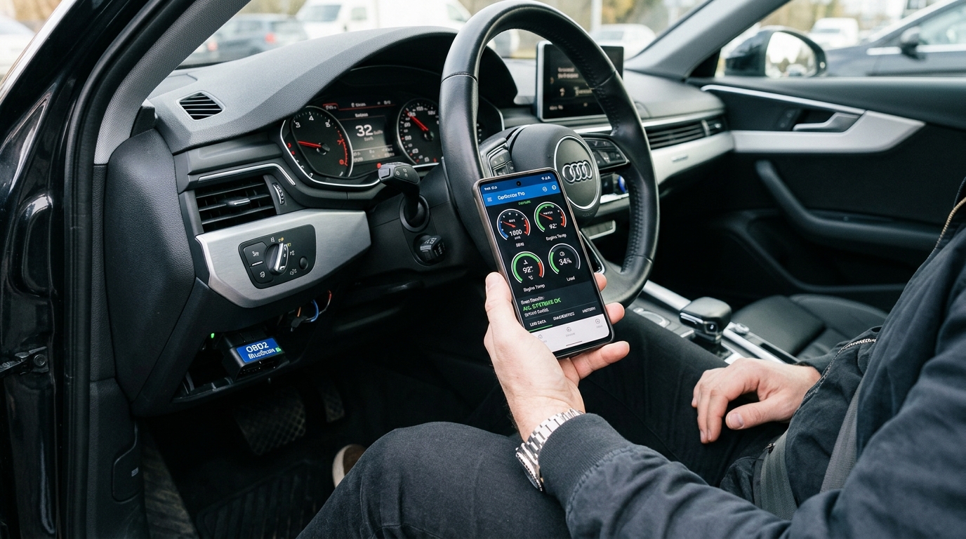 TOPDON TopScan Pro OBD2 scanner connected to car